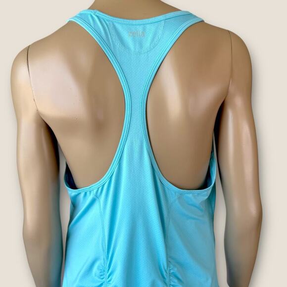 Zella Athletic Racerback Ruched Back Tank Top Gym Activewear Size L Long Blue - Picture 10 of 16